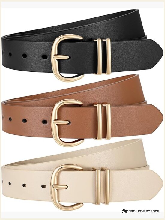 3 Pack Faux Leather Waist Belt Set with Gold Buckle, Adjustable main image 5
